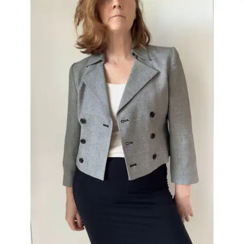 Vintage 90s Cropped Blazer Structured Minimalist Jacket Sharp Shoulders SZ 2P Black