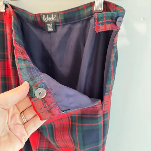 Rafaella Vintage Rafella 100% Wool Tartan Plaid Fringe Trim Wrap Maxi Skirt Size 12