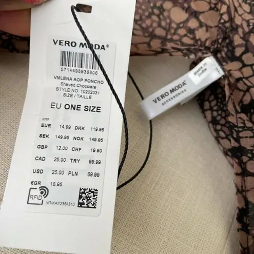 VERO MODA shaved chocolate women’s Poncho Top Brown Black Snakeskin OS New