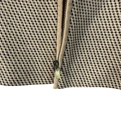 Carlisle Vintage 90s Woven Wool Blazer Jacket Tan Black High Collar Zip Up, Sz 4