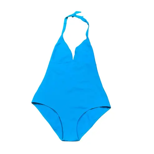 NWT Vilebrequin Solid Water Fames Deep V Halter Swimsuit in Seychelles Turquoise Blue Size XL