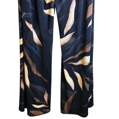 Clara Sun Woo Elegant Black Tan Cream Leaf Print Wide