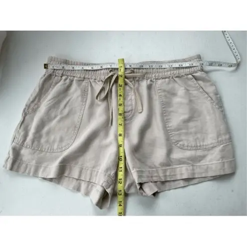 Soho Street Linen Blend Drawstring Shorts Casual Comfy Everyday Womens Medium Tan