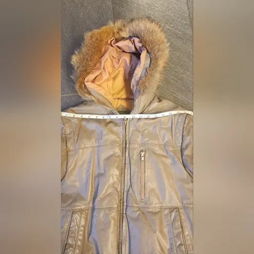 vintage hill & archer leather bomber heavy winter jacket with fox tail hood M Brown Size M
