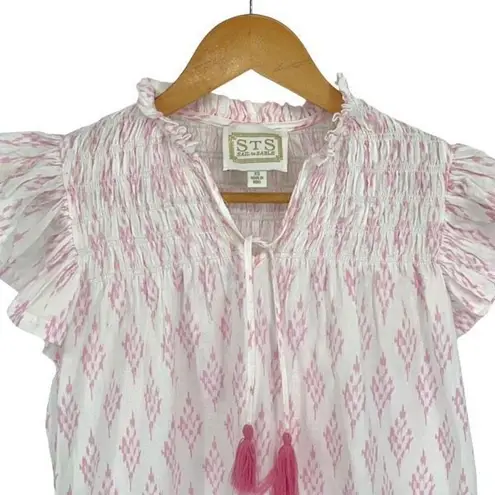 Sail To Sable STS Sail To Sable Womens Flutter Sleeve Ikat Tassel Top Pink White Size XS NWT - Image 4