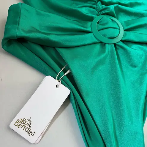 Agua Bendita NEW Sue Carden Belted Ruched Plunge One Piece Swimsuit Green XL