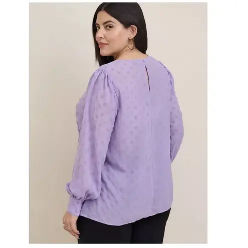 Torrid  Purple Chiffon Clip Dot Puff Sleeve Top Size 2X