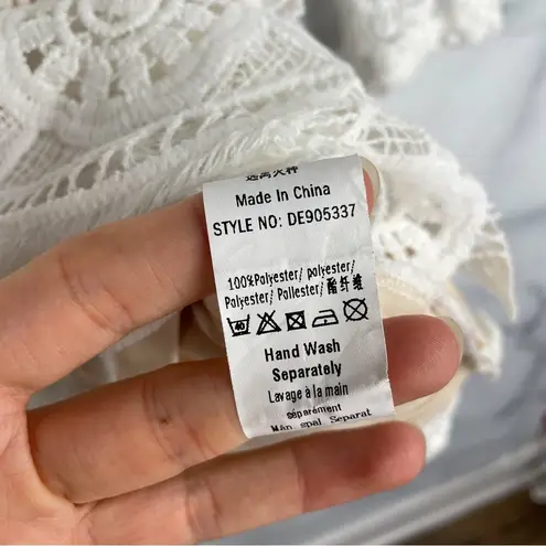 Missguided Lace Plunge V Neck Long Sheer Sleeve Bodycon Mini Dress White Boho 0