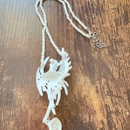 Gothic Siren Necklace Fantasy Angel Pendant Pearl Chain Art Jewelry Poleward Silver