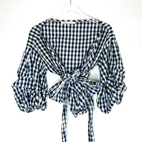 Lovers + Friends  X REVOLVE Bow Wrap Gingham Navy White Blouse Size M