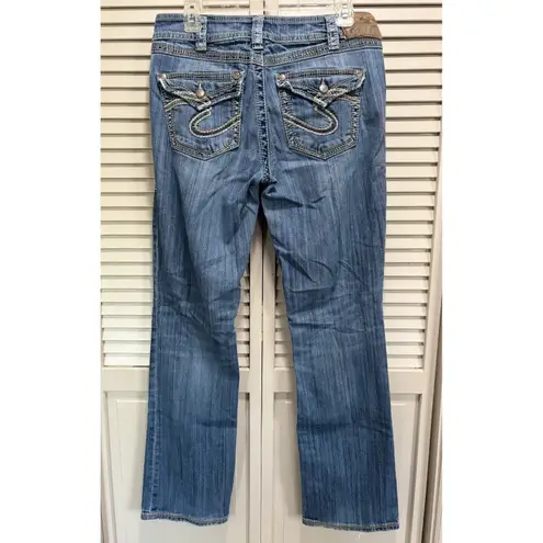 Silver Jeans Suki 17" Surplus Light Wash Low Rise Embroidery Size 31x33 Western