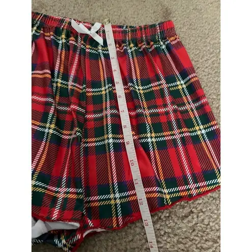 Unbranded red green plaid bow tie front elastic waist sleepwear short shorts Med