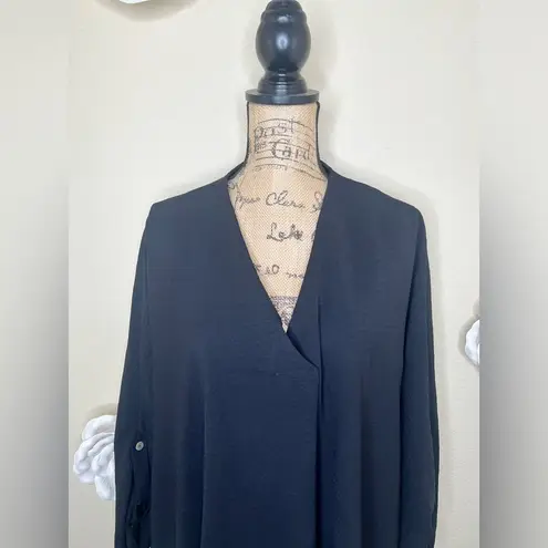 Entro NTM: 3/4 Button Back Sleeve Black Textured Tunic Length Blouse Size 1X