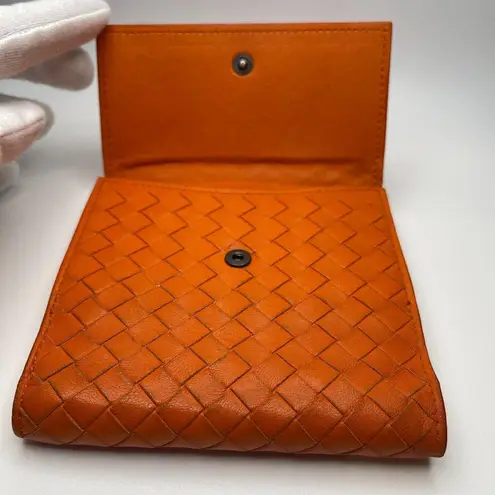 Bottega Veneta Intrecciato Nappa Leather Compact Wallet, Orange - Preowned
