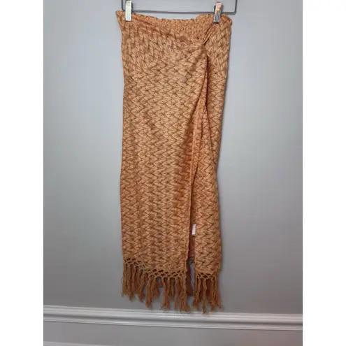 Ramy Brook Gaia Fringe Swim Cover-Up Skirt S Orange/Gold Elastic Waist Pull On
