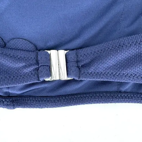 Bikini Swim Top One Shoulder Scallop Edge Pique Blue Size Medium Top Only