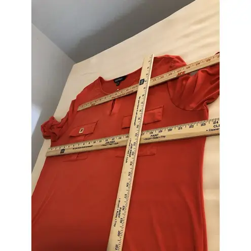 Ellen Tracy Women Blouse XL Short Sleeve Collarless Comfy Boxy Orange Boho Hippi