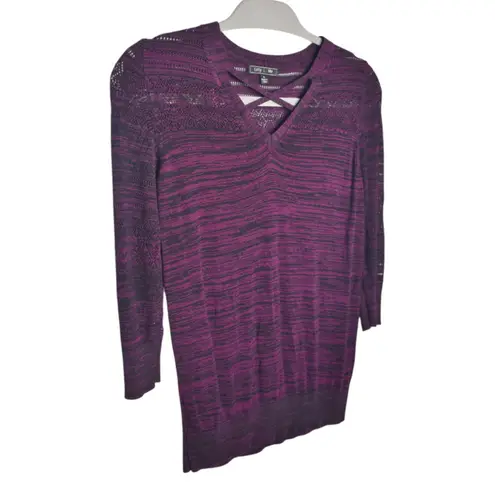 Lety & Me Womens Purple V Neck 3/4 Sleeve Pullover Sweater S Whimsigoth Goth Purple