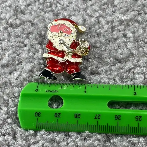 Christmas Santa Jewelry Pin Brooch Playing Horns Metal Glitter Enamel Paint
