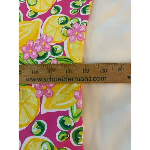 IBKUL Calista Hot Pink 1/4 Zip Shirt Large Yellow Lemons Mesh Long Sleeve UPF50+