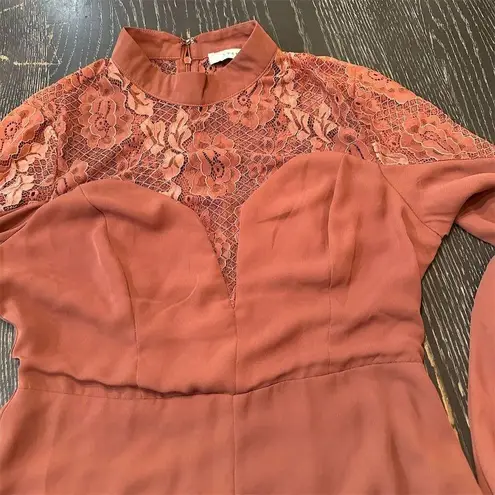 Lush Clothing Lush Women's Burnt Orange Lace Long Sleeve V-Neck Romper Size M