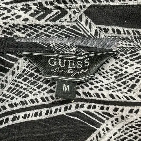 Guess Women’s Sheer Shirt Long Sleeve Button Up Blouse Black White Gray Size M