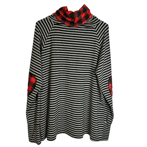 Hawthorne Red Black White Mixed Print Long Sleeve Cowl Neck Sweatshirt Size 3X