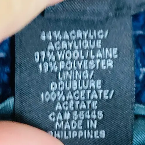 J.Crew  navy blue tweed round neck button front lady jacket with frayed edges. 2