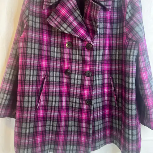 JG Hook Plaid Wool Blend PeaCoat Double Breasted Size 26WP Lined Classic Purple