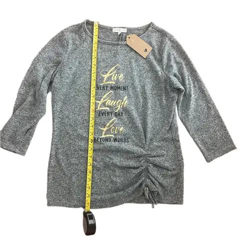 Joie de Vivre Gray Long Sleeve Top with Gold Text Live, Laugh, Love Size: Small