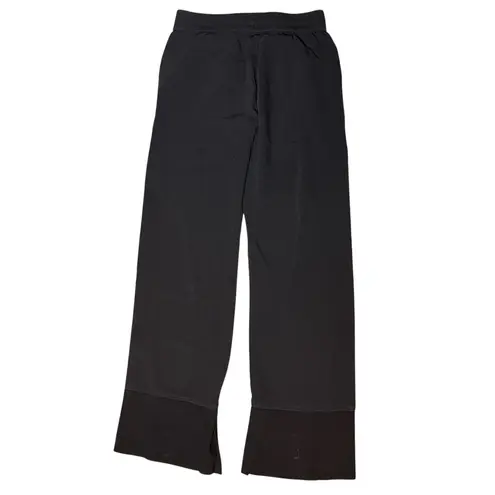Helmut Lang Mid-Rise Black Satin Crepe Pull On Trouser Pants Ribbed Split Hem SM