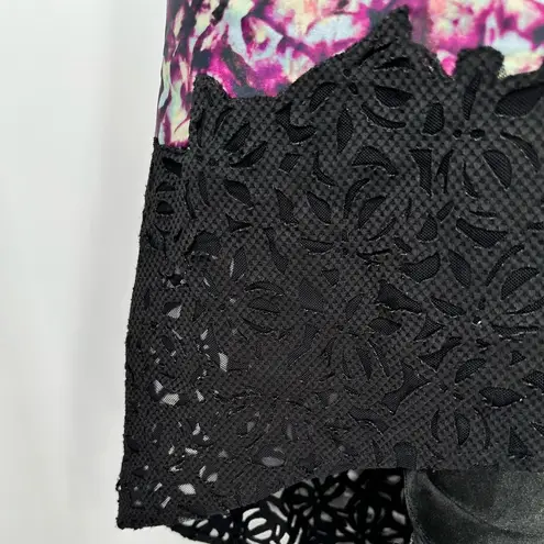 Monique Lhuillier ML Dark Floral Alex Dress size 4 High Low Midi Lace Sleeveless