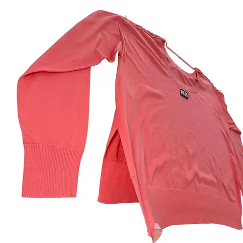 Diesel Coral Pink Knit Sweater Top Cutout Shoulder Detail Long Sleeve Large