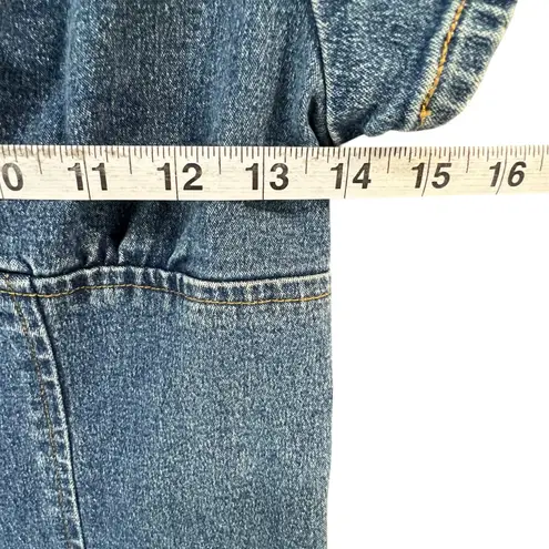 Moda International Y2K Denim Dress 6 Blue Ruffle Neck Milkmaid Stretch Retro