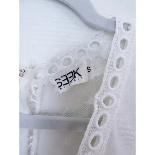 SEEK Ivory Lace Romper Sheer Small White Bridal Boho Bachelorette Cottagecore