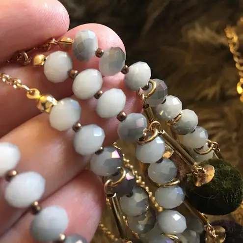 Vintage Vida layered Pom Pom crystal long necklace Gold