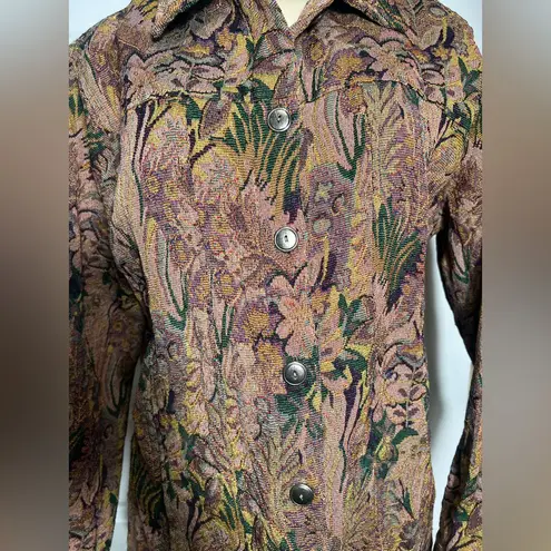 Tudor Court by Haband Vintage Woven Tapestry Floral Brocade Button Up Jacket Brown Size L