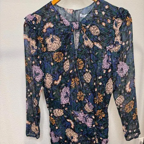 Veronica Beard Peppa Floral Mini Dress Floral Print Metallic Silk Chiffon Size 0