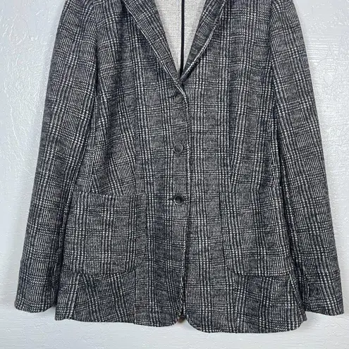 Max Mara Weekend Women M Black Gray Wool Plaid Coat Jacket Blazer Unlined Pocket