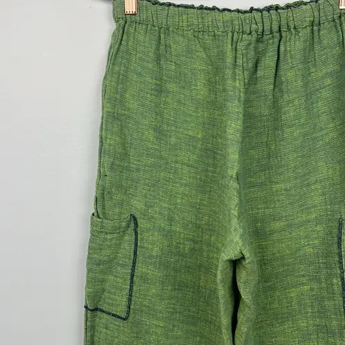 CLICK by Color me Cotton 100% linen medium 2 piece women’s set reversible pants Green - Image 10