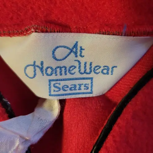 Vintage Fleece Housecoat Robe Loungewear Retro Red & Black Zip Up Women's M Size M