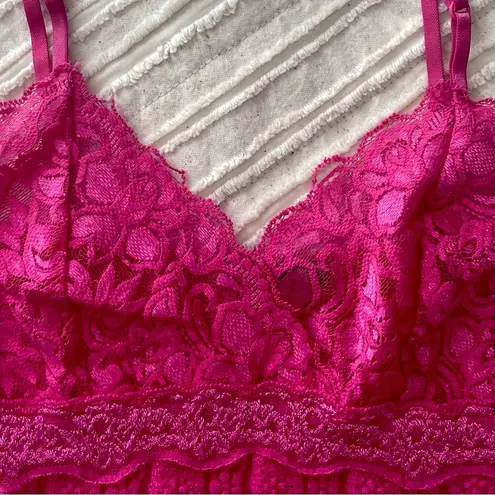 Forever 21 Vtg Y2K XXI Hot Pink Lace Babydoll Sheer Cami S Small Vintage