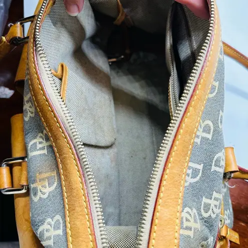 Dooney & Bourke Vintage  Tan Denim Monogrammed Lock & Key Pockets Shoulder Bag