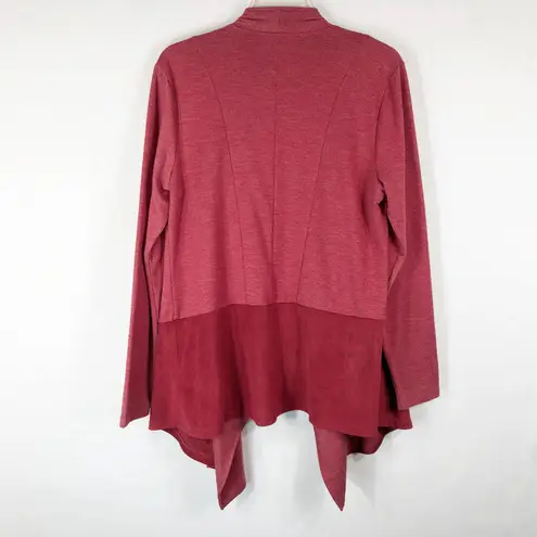 LOGO By Lori Goldstein LOGO Lounge Medium Cardigan Jacket Red Pockets Colorblock Waterfall Front 1461 - Image 2