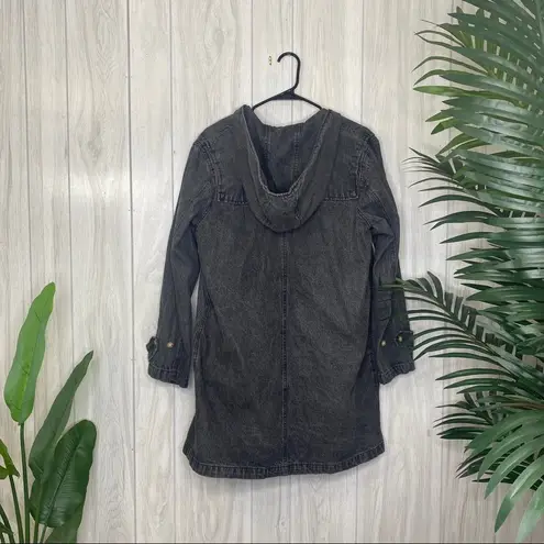 Denim & Co  Lined Black/Gray Denim Chore Coat Toggle Closure size M Medium