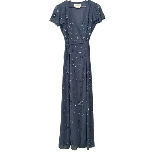 Anthropologie BHLDN  Plymouth Sequin Beaded Wrap Dress in Hydrangea Size 4