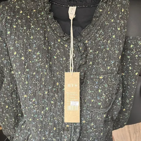 HYS long sleeve cottagecore heavy weight black dress/robe lined with ruffle trim Size L