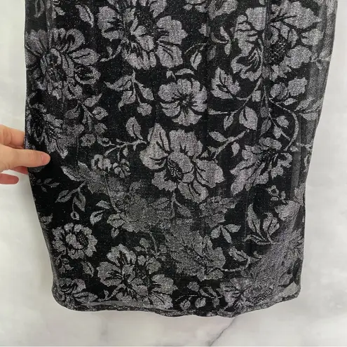 Gunne Sax Vintage Jessica McClintock Metallic Floral Slip Midi Dress Black XS