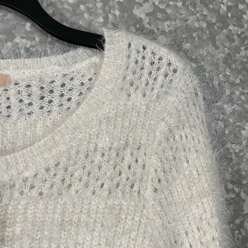 Gibson Latimer White & Metallic Thread Open Weave Sweater - Size Medium - Stripe - Image 2