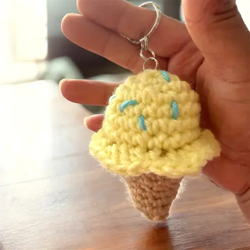 Handmade Crochet Ice Cream Cone Keychain | Amigurumi Dessert Bag Charm